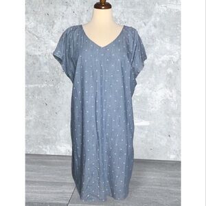 Sonoma Blue Chambray White Dots V Neck Short Sleeves Shift Dress XXL